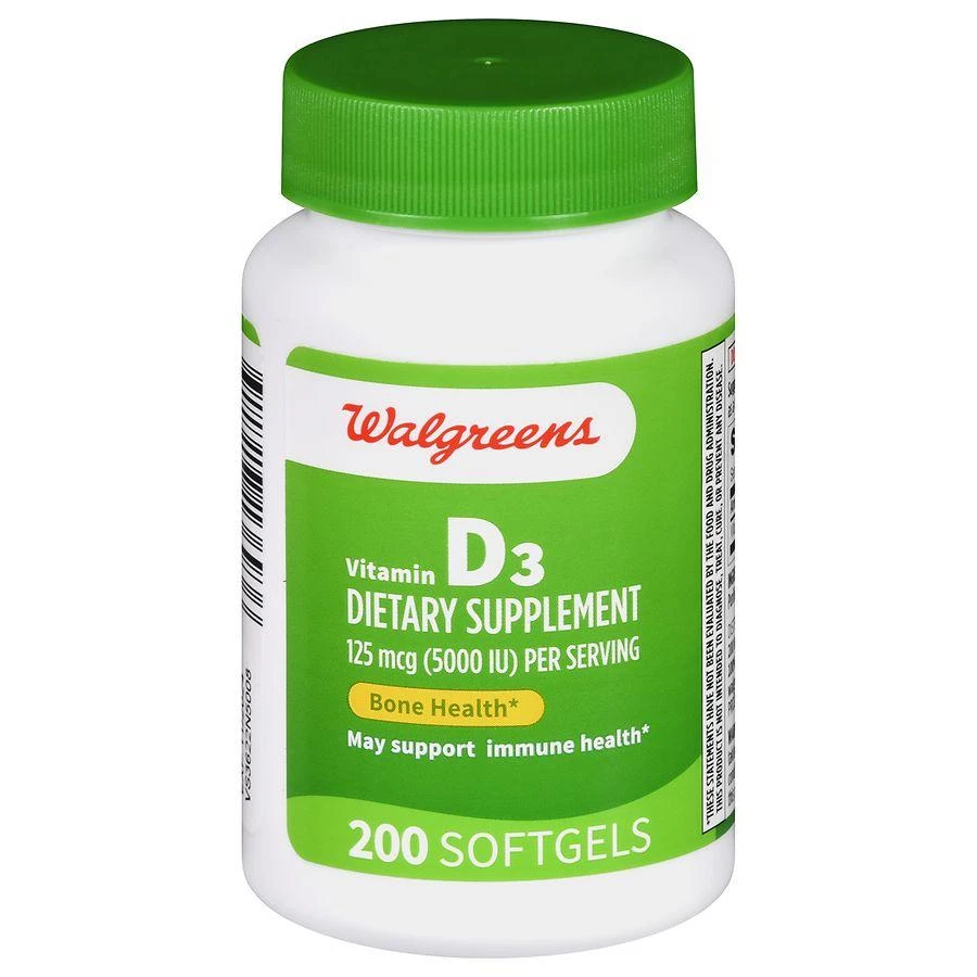 商品Walgreens|Vitamin D3 125 mcg (5000 IU) Softgels (200 days),价格¥168,第1张图片