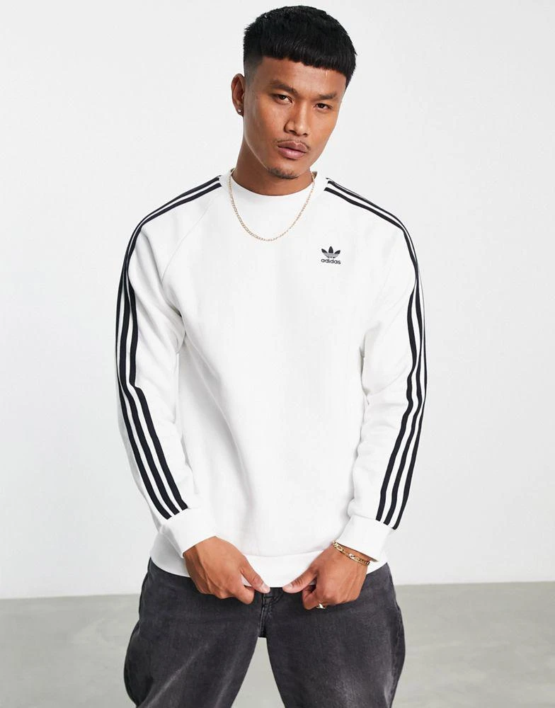 商品Adidas|adidas Originals Adicolor 3 stripe trefoil logo sweatshirt in white,价格¥281,第1张图片