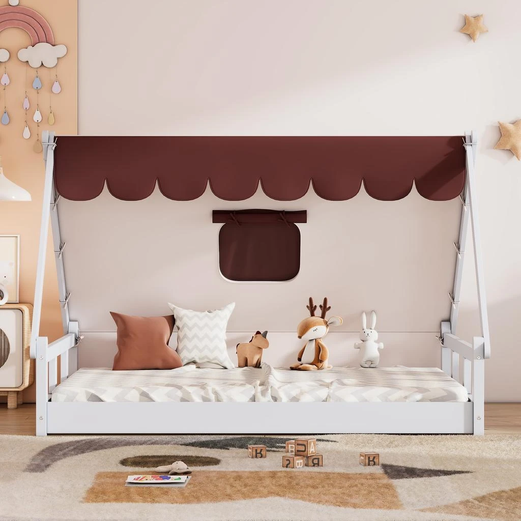 商品Simplie Fun|Wooden Full Size Tent Bed with Fabric for Kids,价格¥2248,第2张图片详细描述