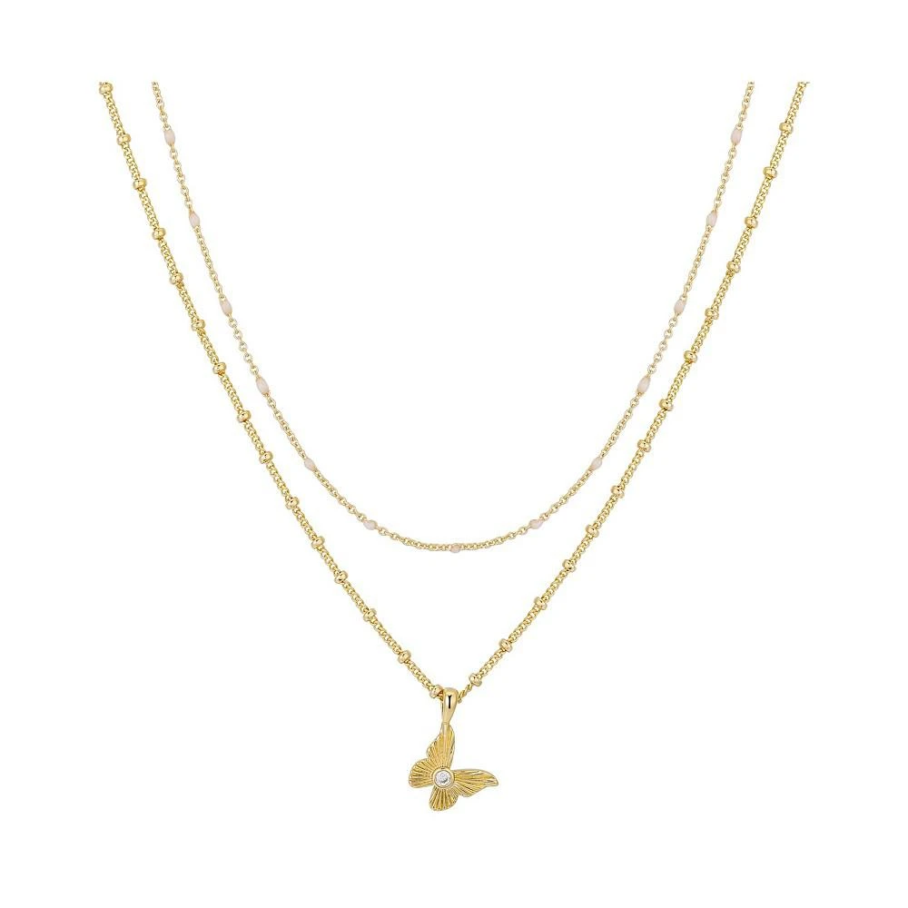 商品Unwritten|14K Gold Flash-Plated Cubic Zirconia Butterfly and White Enamel Layered Pendant Necklaces,价格¥225,第1张图片