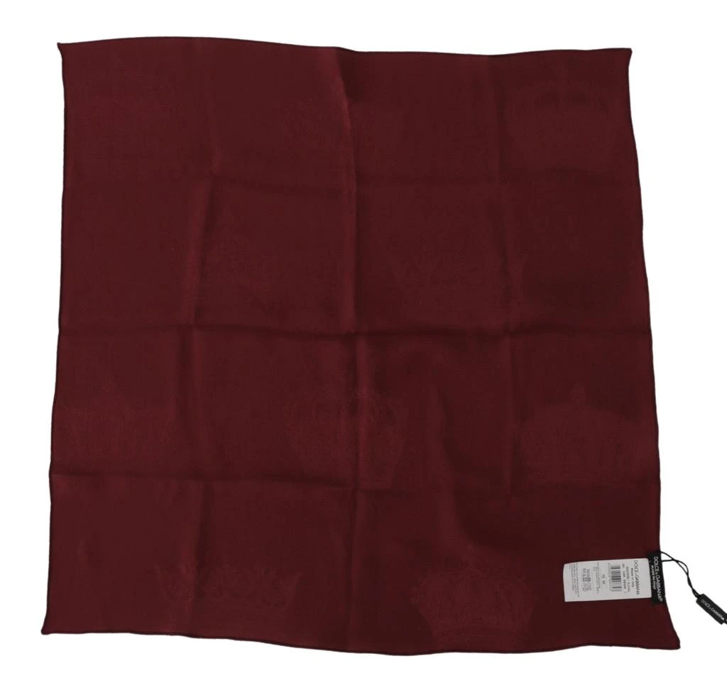 商品Dolce & Gabbana|Dolce & Gabbana Maroon Silk Crown Square Wrap Handkerchief Scarf,价格¥979,第2张图片详细描述