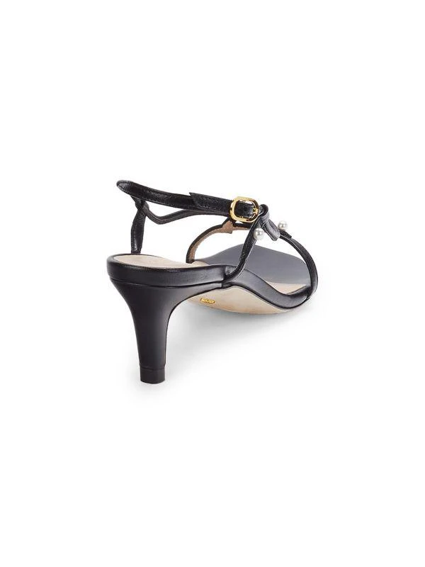 商品Stuart Weitzman|​Astrid Faux Pearl Studded Leather Sandal Pumps,价格¥826,第3张图片详细描述