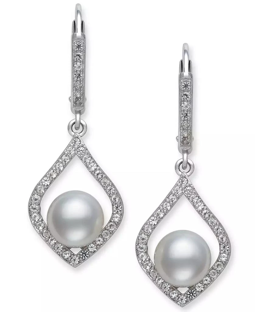 商品Belle de Mer|Cultured Freshwater Pearl (7mm) & Cubic Zirconia Drop Earrings in Sterling Silver,价格¥1336,第3张图片详细描述