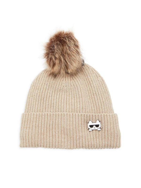商品Karl Lagerfeld Paris|Logo Pom Pom Beanie,价格¥120,第1张图片