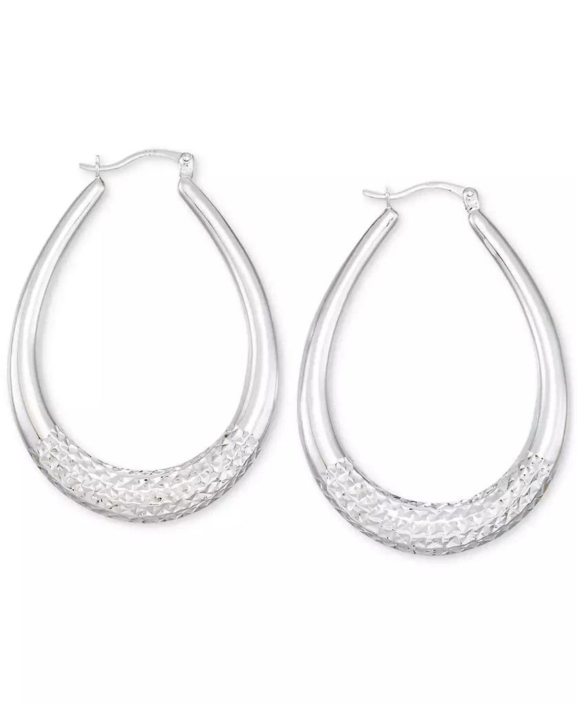 商品Macy's|Large Patterned Teardrop Shape Hoop Earrings in 14K White Gold Over Sterling Silver,价格¥655,第1张图片
