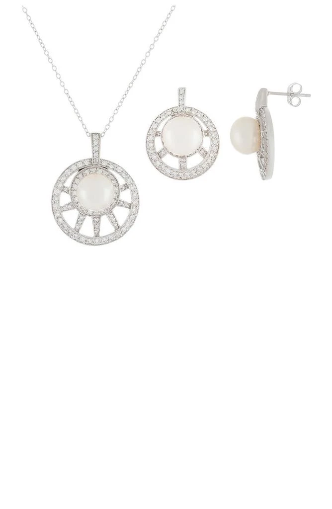 商品Splendid Pearls|Rhodium Plated Sterling Silver CZ & 7.5-8mm Cultured Freshwater Pearl Necklace & Earrings Set,价格¥827,第1张图片