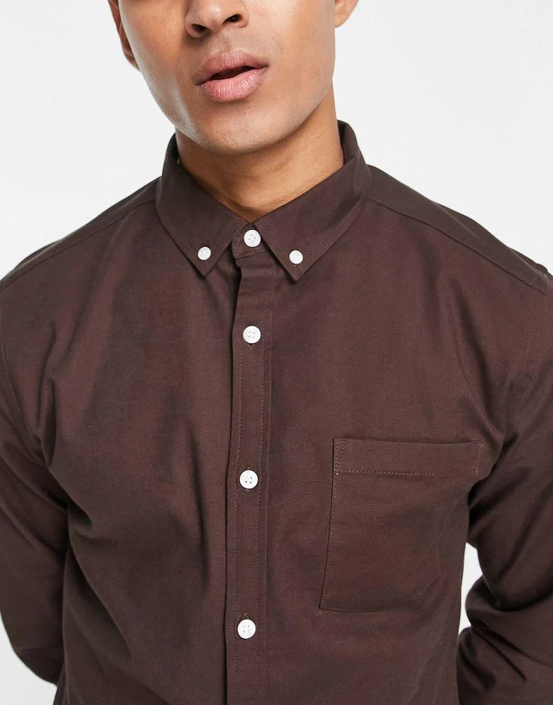 商品ASOS|ASOS DESIGN slim oxford shirt in deep brown,价格¥198,第3张图片详细描述