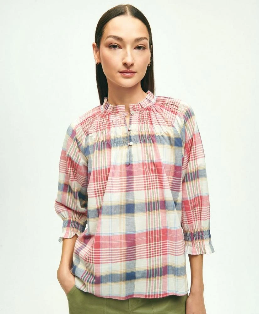 商品Brooks Brothers|Washed Cotton Madras Peasant Blouse,价格¥412,第1张图片