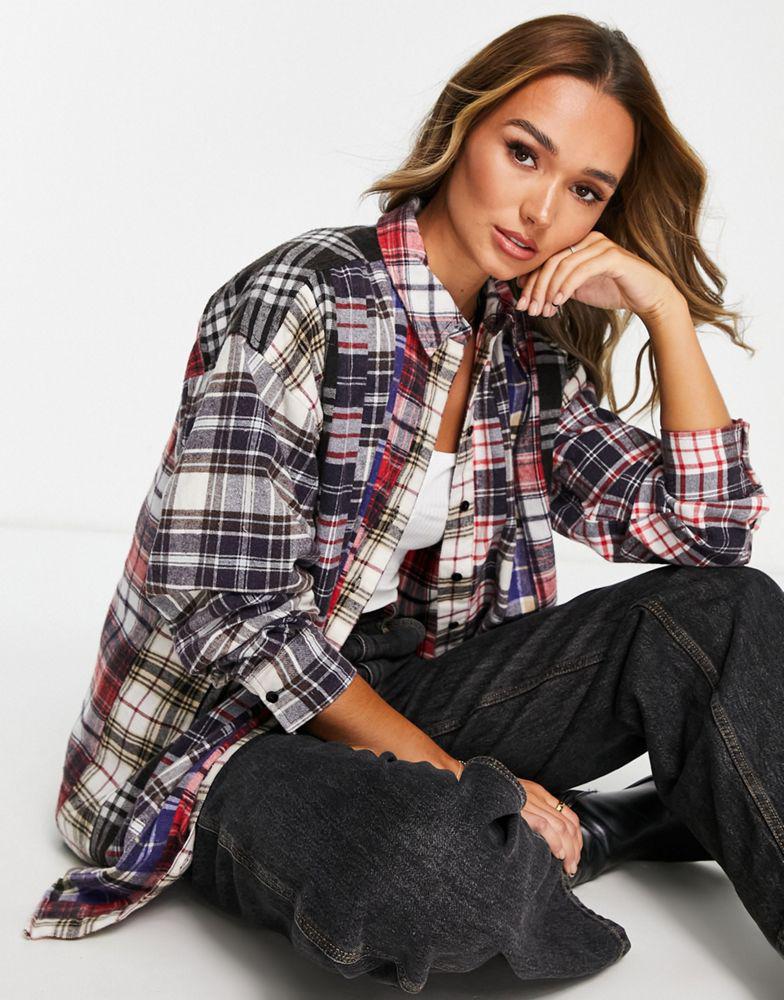 Topshop multi check shirt in multi商品第1张图片规格展示