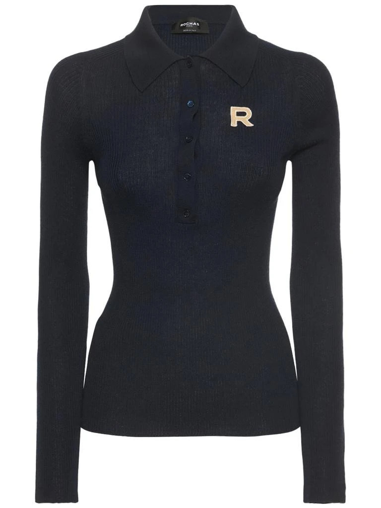 商品ROCHAS|Logo Embroidered Wool Polo Shirt,价格¥3231,第1张图片