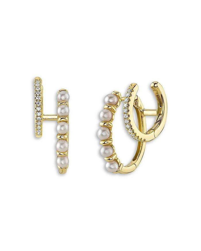 商品Moon & Meadow|14K Yellow Gold Jackie Cultured Freshwater Pearl & Diamond Double Hoop Earrings,价格¥4310,第1张图片