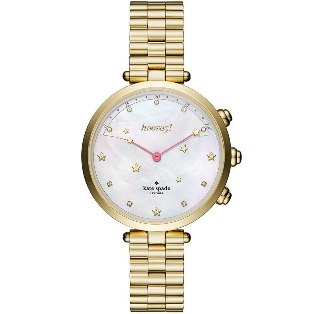 商品Kate Spade|Women's Holland Slim Gold-Tone Stainless Steel Bracelet Hybrid Smart Watch 38mm,价格¥1870,第1张图片