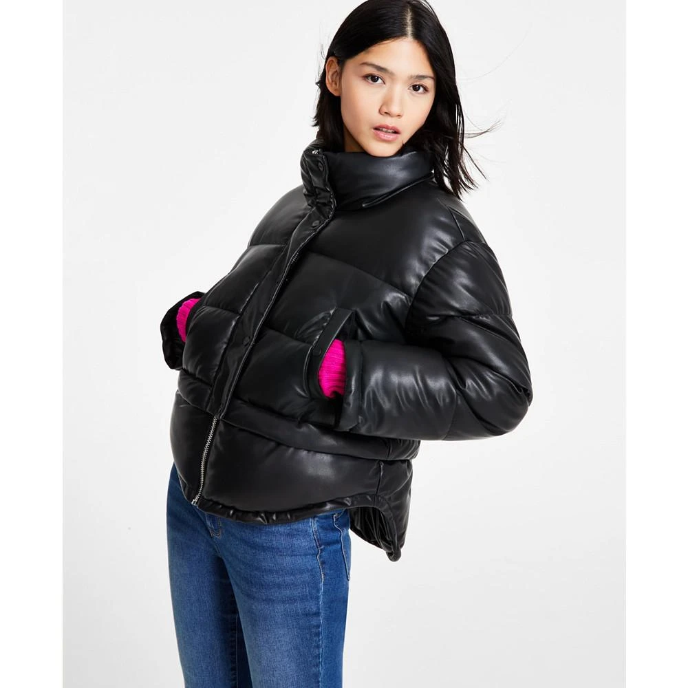 商品DKNY|Women's Faux-Leather High-Low Hem Puffer Jacket,价格¥565,第4张图片详细描述