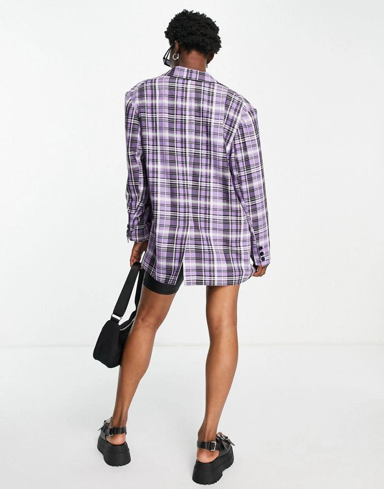 商品Topshop|Topshop oversized single breasted blazer in lilac check,价格¥157,第3张图片详细描述