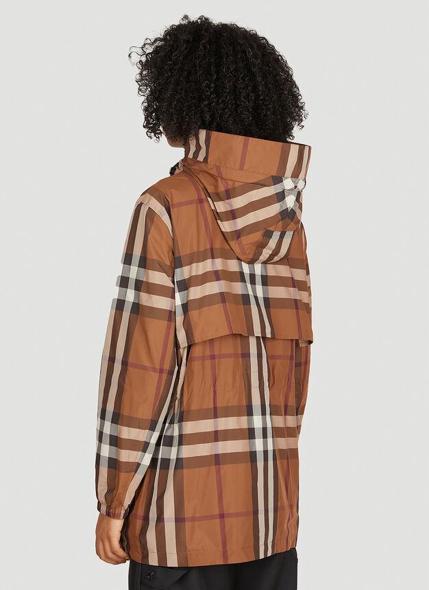Checked Hooded Parka Coat in Brown商品第4张图片规格展示