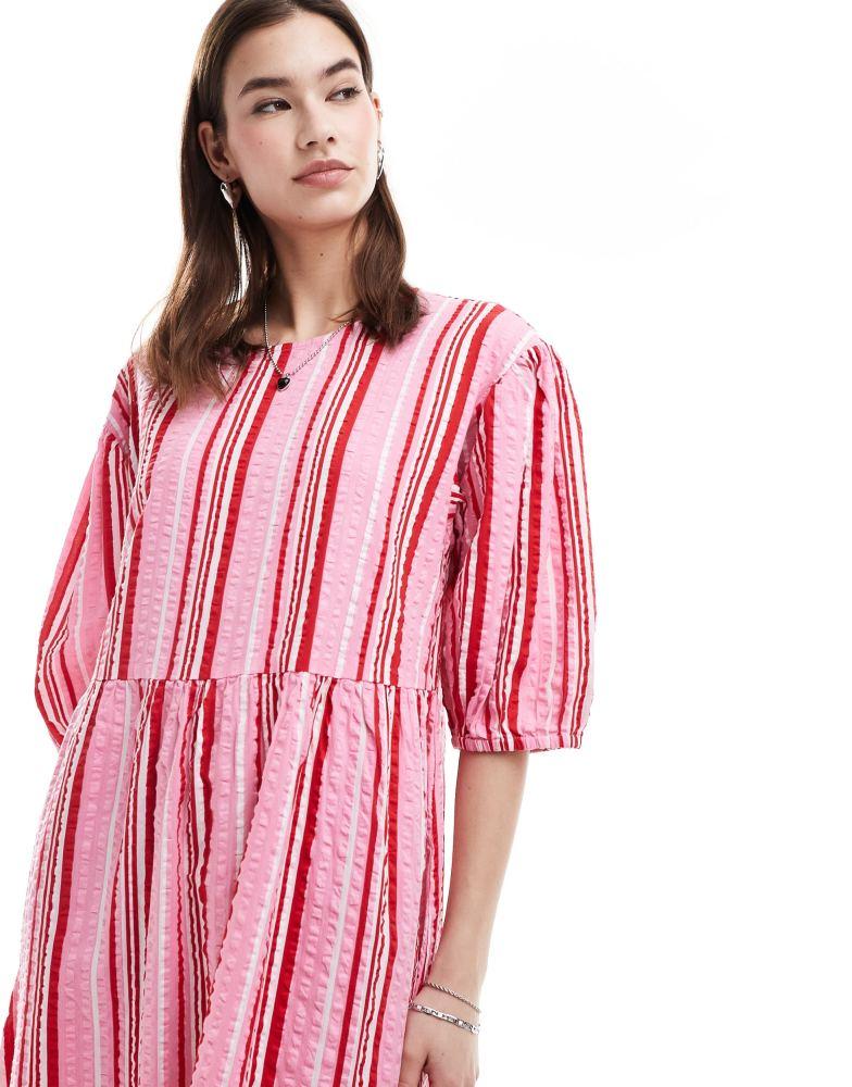 monki seersucker smock midi dress Monki seersucker smock midi dress in multi colour stripe – On Sale Now with  Up to 60% Off