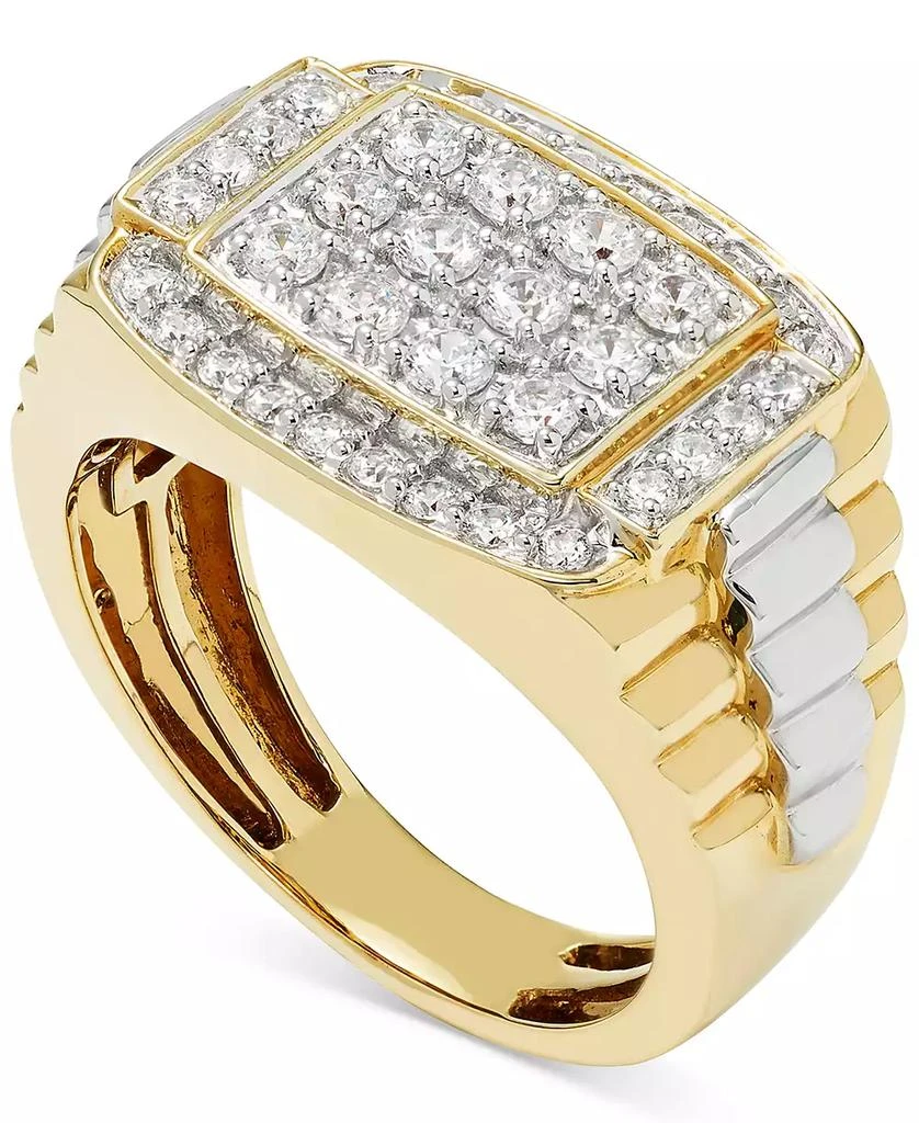 商品Macy's|Men's Diamond Cluster Two-Tone Ring (1 ct. t.w.) in 10k Gold & White Gold,价格¥5327,第1张图片