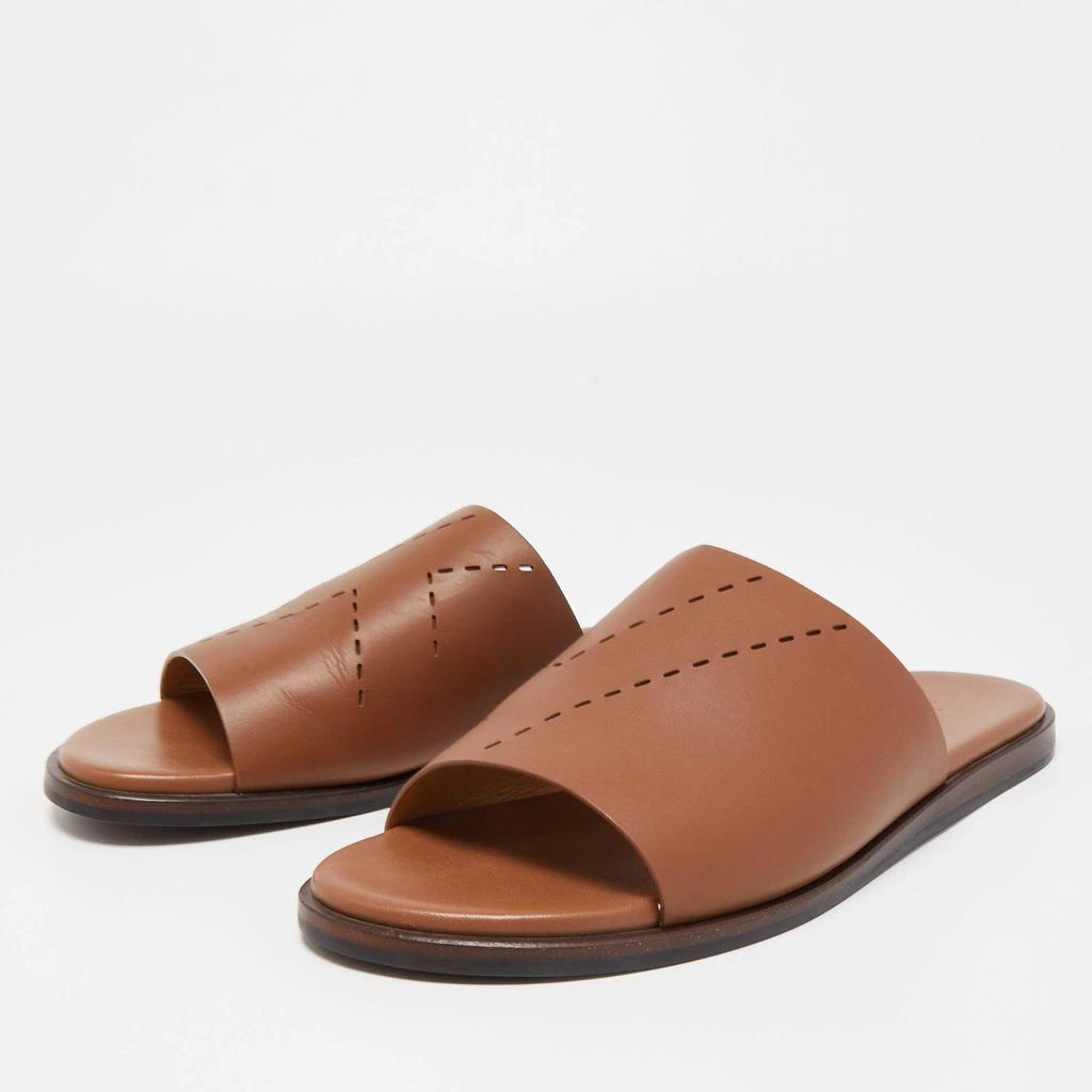 商品[二手商品] Hermes|Hermes Brown Leather Flat Slides Size 43,价格¥4317,第2张图片详细描述