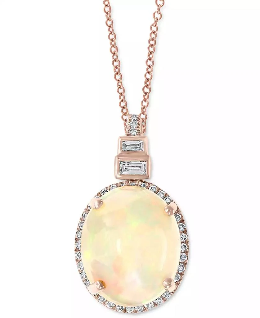 商品Effy|EFFY® Opal (3-1/6 ct. t.w.) & Diamond (1/6 ct. t.w.) 18" Pendant Necklace in 14k Rose Gold,价格¥5235,第1张图片