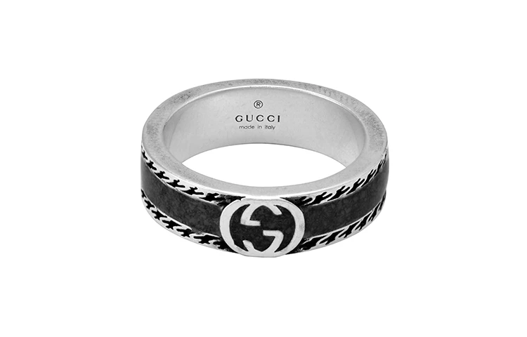 商品[国内直发] Gucci|古驰 互扣式 双G 925银 戒指 男女同款情侣款 黑色,价格¥2105,第5张图片详细描述