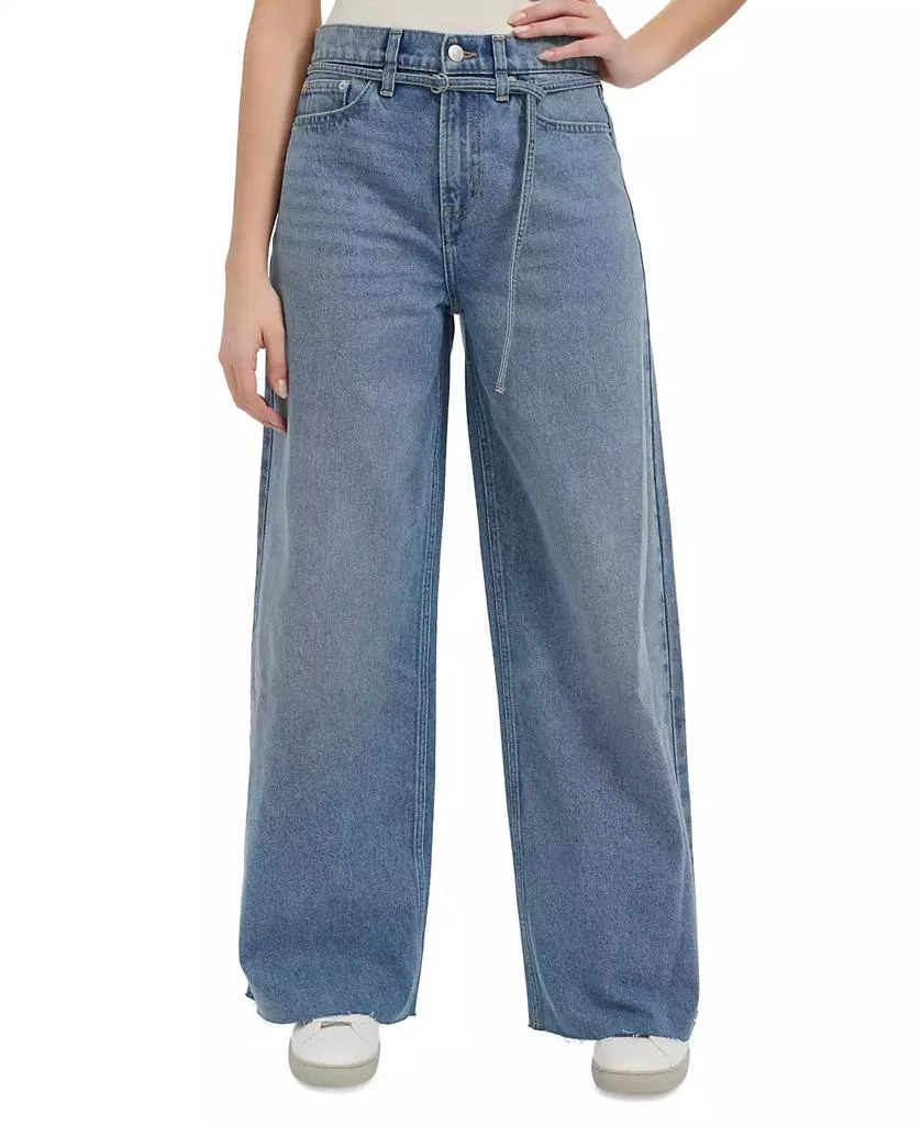 商品Calvin Klein|Women's Cut-Hem High-Rise Wide-Leg Belted Cotton Denim Jeans,价格¥204,第1张图片