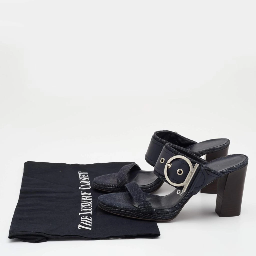 Salvatore Ferragamo Blue Leather And Denim Gancini Slide Sandals Size 36.5 商品