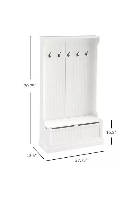 商品HOMCOM|71 3 In 1 Hall Tree Storage Bench And Coat Rack With 5 Steel Double Hooks And Anti Topple Anchor For Entryway White,价格¥1775,第2张图片详细描述