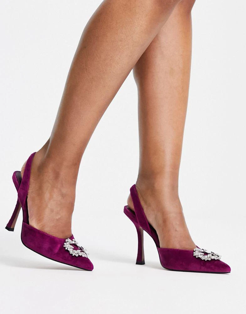 商品ASOS|ASOS DESIGN Wide Fit Poppy embellished slingback high heeled shoes in pink,价格¥197,第3张图片详细描述