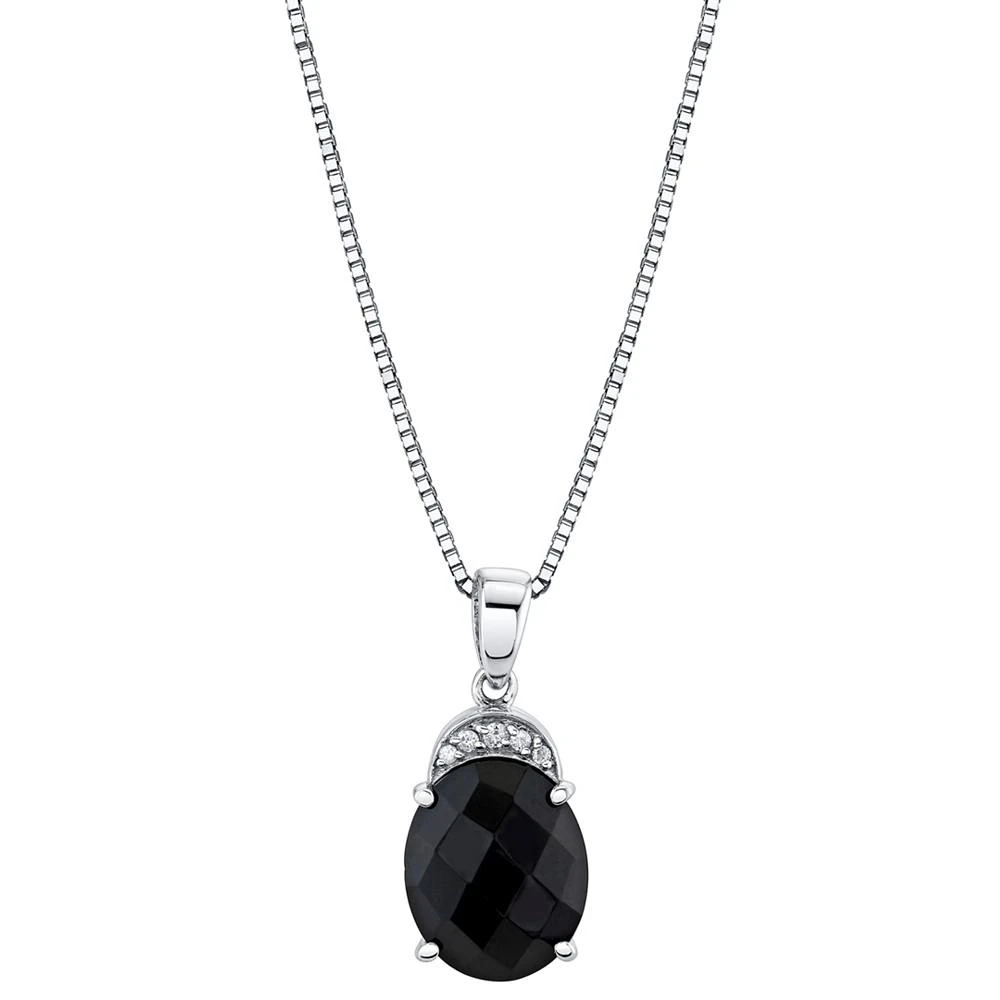 商品Macy's|Onyx & Diamond Accent Oval 18" Pendant Necklace in Sterling Silver,价格¥1184,第1张图片