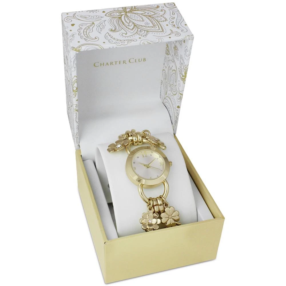 商品Charter Club|Women's Gold-Tone Mixed Metal Flower Charm Bracelet Watch, 27mm, Created for Macy's,价格¥89,第5张图片详细描述