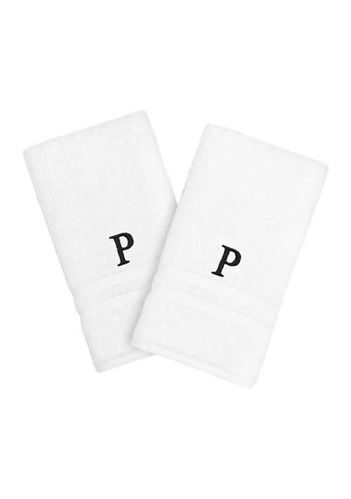 商品Linum Home Textiles|Home Personalized Denzi Hand Towels Set Of 2 In Black Font,价格¥218,第1张图片详细描述