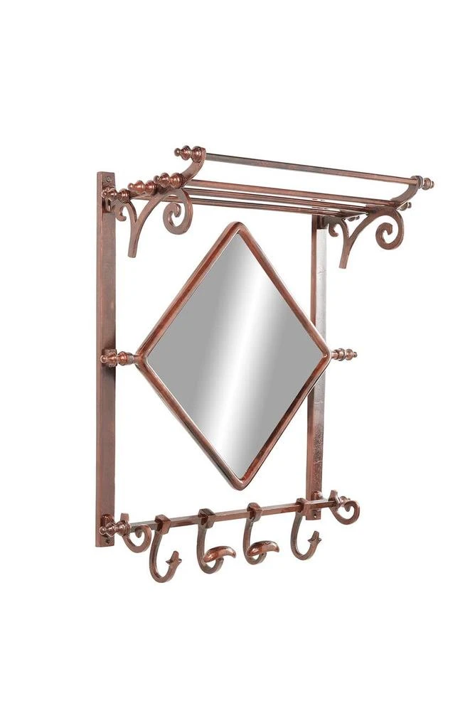 商品WILLOW ROW|Copper Bathroom Wall Rack with Hooks & Mirror,价格¥1409,第1张图片