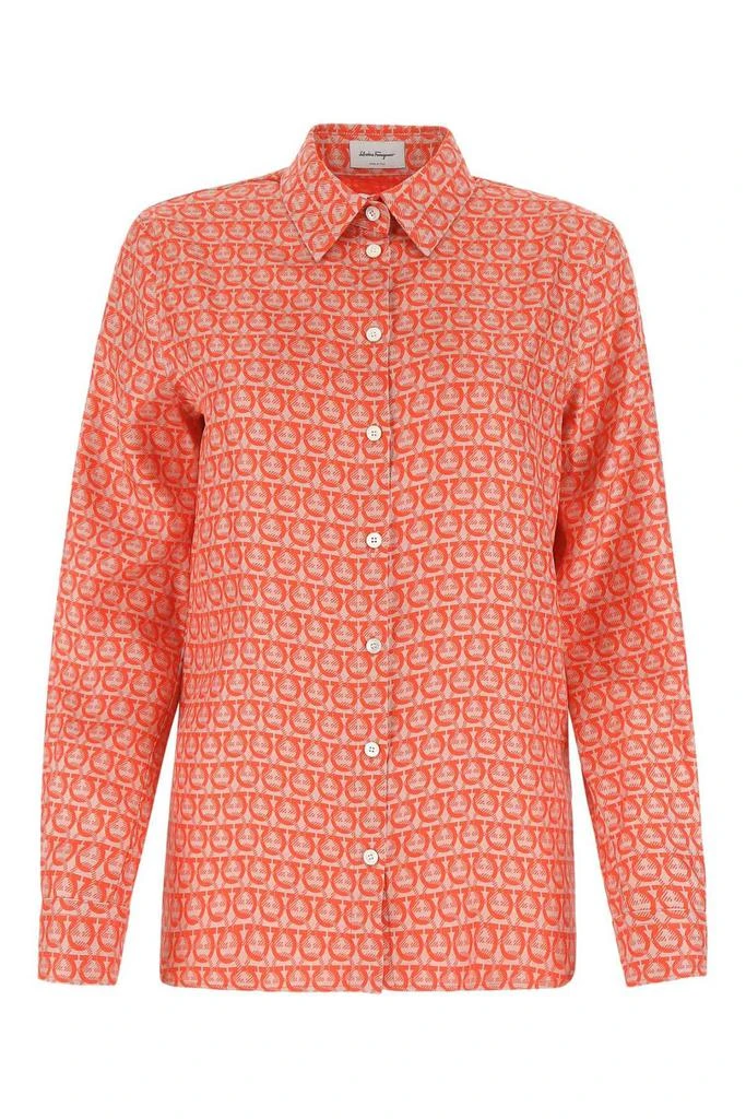 商品Salvatore Ferragamo|Salvatore Ferragamo All-Over Gancini Printed Buttoned Shirt,价格¥3495,第1张图片