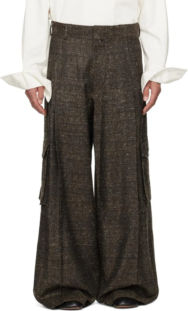 商品Dries Van Noten|Brown & Black Wide Pleated Cargo Pants,价格¥11813,第1张图片