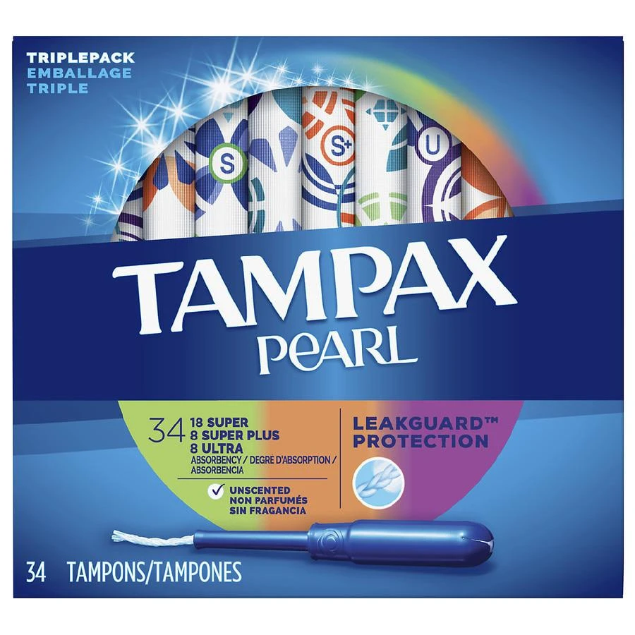 商品Tampax|Pearl Tampons, Multipack Unscented, Super + Super Plus + Ultra Absorbency,价格¥90,第1张图片