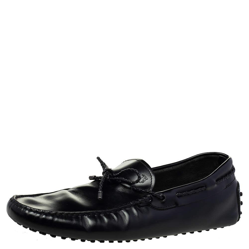 商品[二手商品] Tod's|Tod's Black Leather Bow Slip-On Loafers Size 44,价格¥1928,第1张图片