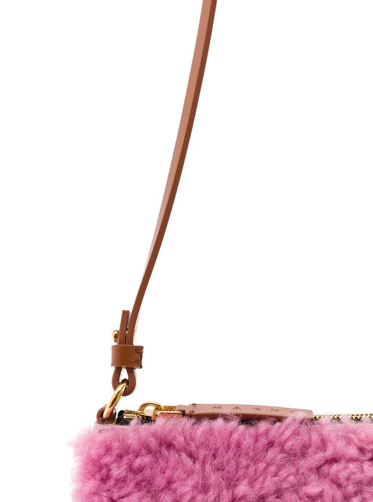 Pink Sheepskin and Leather Crossbody Bag with Logo Marni Woman商品第3张图片规格展示