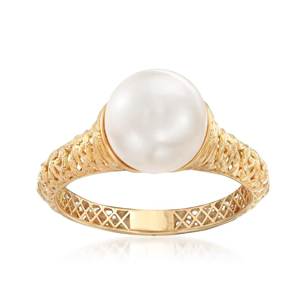 商品Ross-Simons|9-9.5mm Cultured Pearl Filigree Ring in 14kt Yellow Gold,价格¥3609,第1张图片