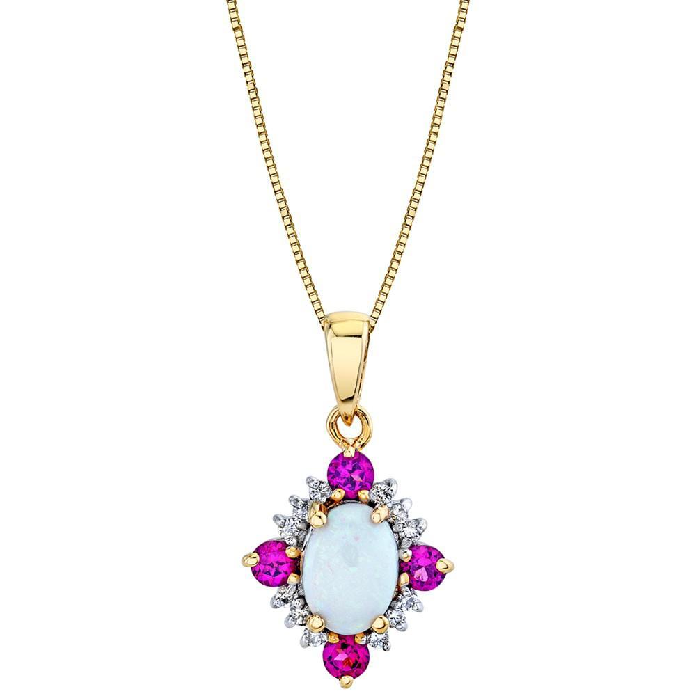 商品Macy's|Multi-Gemstone (7/8 ct. t.w. ) & Diamond (1/10 ct. t.w.) 18" Pendant Necklace in 10k Gold,价格¥5746,第1张图片