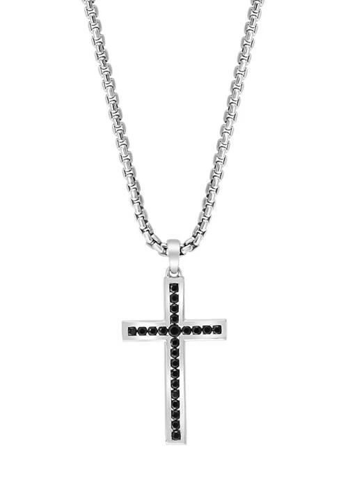 商品Effy|Mens 7 8 Ct. T.w.  Black Spinel Cross Pendant Necklace In Sterling Silver,价格¥1847,第1张图片