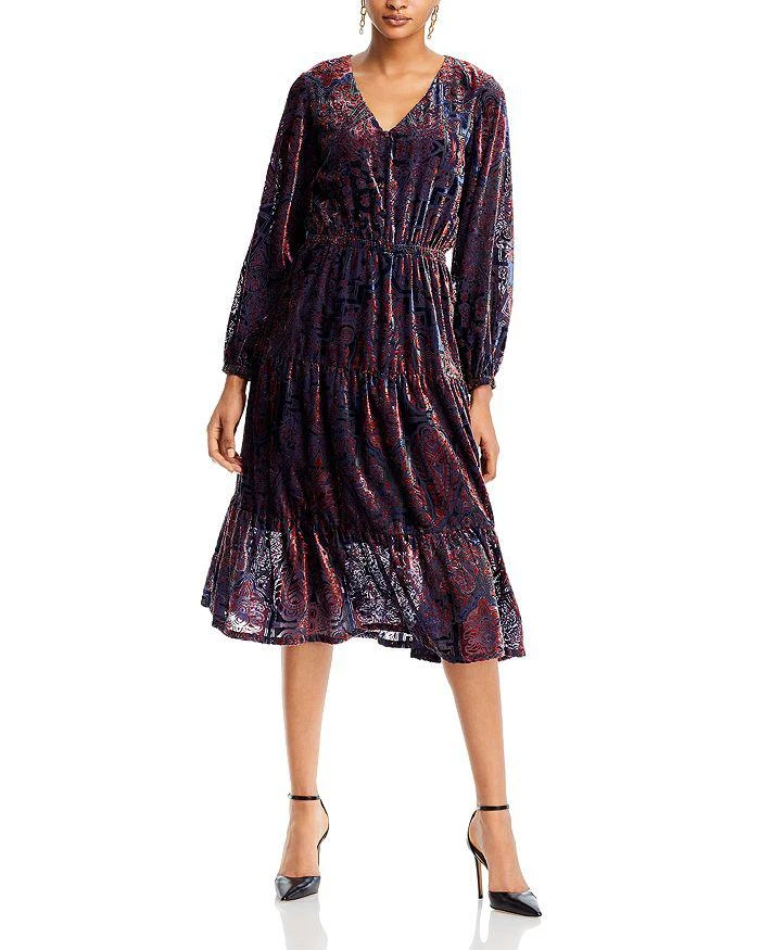 商品Tahari|Paisley Burnout Velvet Midi Dress,价格¥332,第1张图片