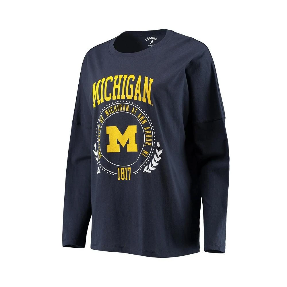商品League Collegiate Wear|Women's Navy Michigan Wolverines Clothesline Oversized Long Sleeve T-shirt,价格¥124,第2张图片详细描述