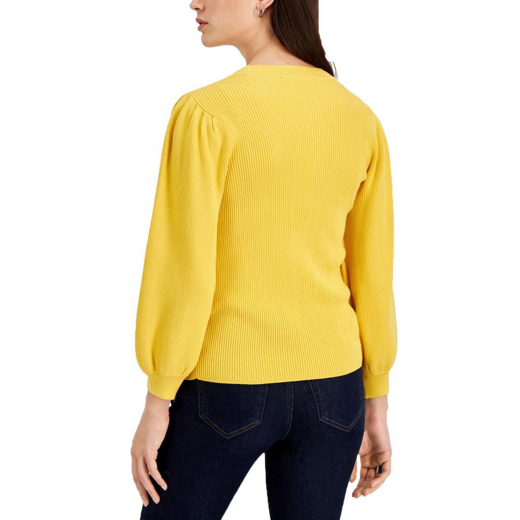 Tommy Hilfiger Womens Plus Cotton Puff Sleeve Crewneck Sweater商品第4张图片规格展示