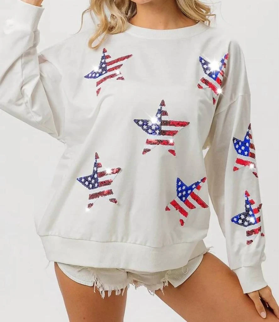 Trendsi - BiBi American Flag Sequin Star Sweatshirt 商品