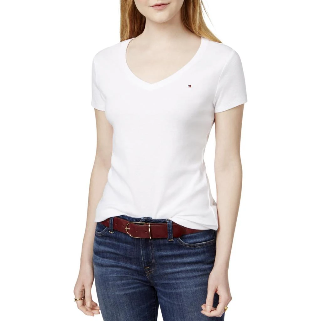 商品Tommy Hilfiger|Tommy Hilfiger Womens Logo V-Neck T-Shirt,价格¥100,第1张图片