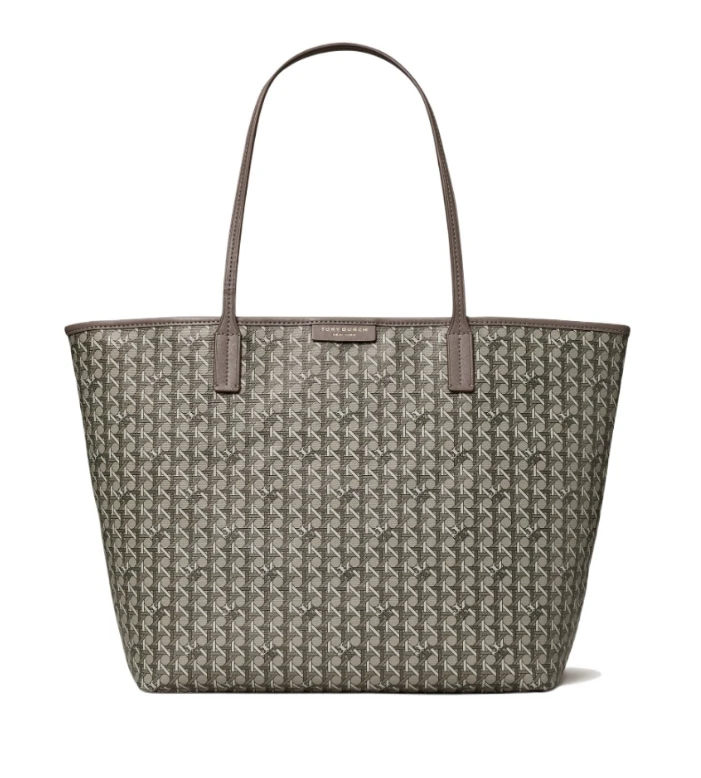 商品Tory Burch|汤丽柏琦复古花纹涂层帆布单肩字母托特包中号（香港仓发货）,价格¥2180,第1张图片