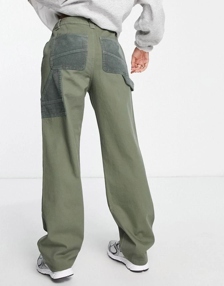 商品ASOS|ASOS DESIGN minimal cargo trouser with patchwork cord in khaki,价格¥274,第2张图片详细描述