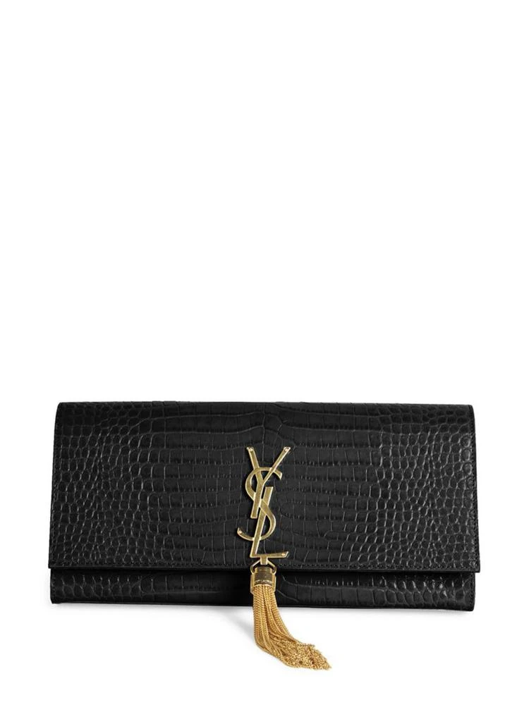 商品Yves Saint Laurent|Kate Monogram Croc-Embossed Leather Tassel Clutch,价格¥13863,第1张图片