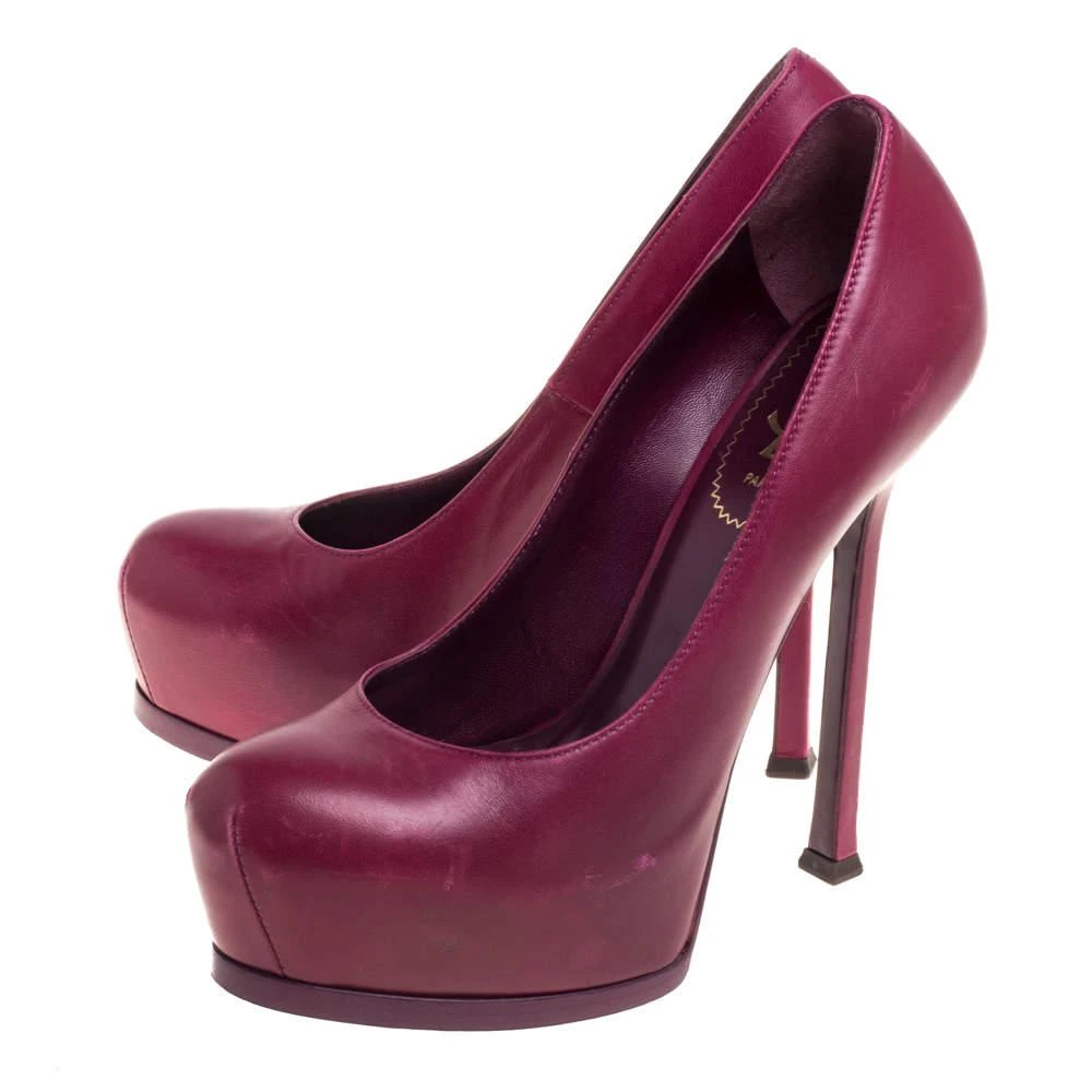 商品[二手商品] Yves Saint Laurent|Saint Laurent Burgundy Leather Tribtoo Platform Pumps Size 37,价格¥1176,第4张图片详细描述