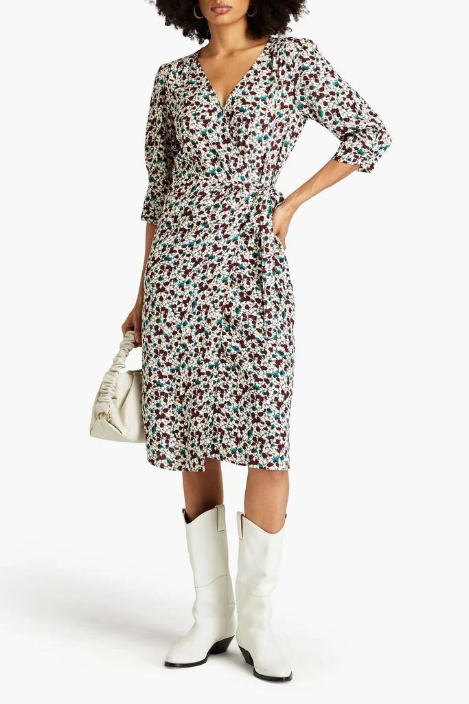 商品ba&sh|Elen gathered printed crepe midi wrap dress,价格¥706,第2张图片详细描述